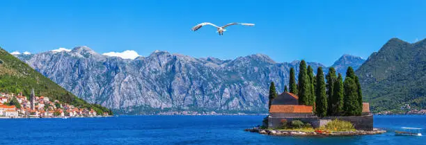 Photo of St. George island in the Bay of Kotor near Perast, Montenegro panorama