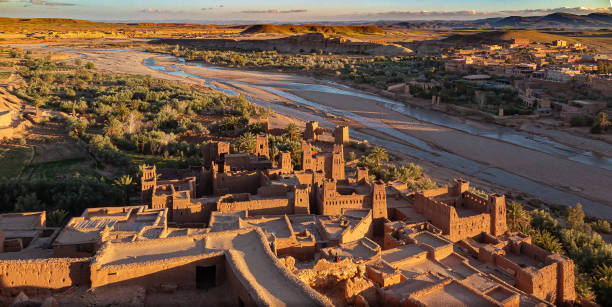 View of Ait-Ben-Haddou heritage during sunset, Morocco