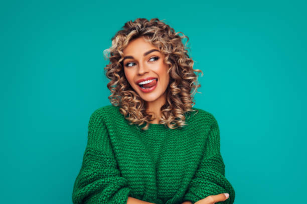 istock Beautiful girl on colored background 1289404492