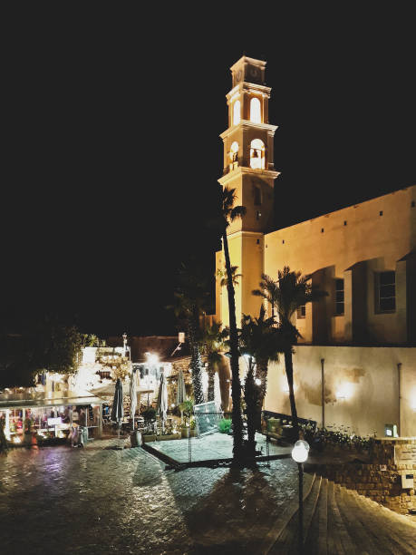 Sain peter church exterior night scene at old jaffa city, israel