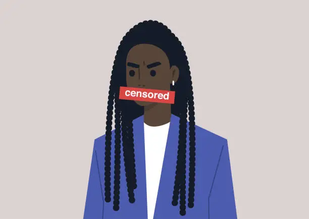 Vector illustration of Young angry female Black character expressing their emotions with swearwords, insulting words concept