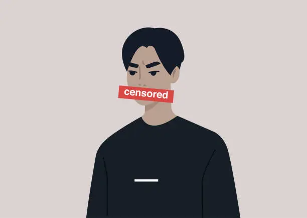 Vector illustration of Young angry male Asian character expressing their emotions with swearwords, insulting words concept