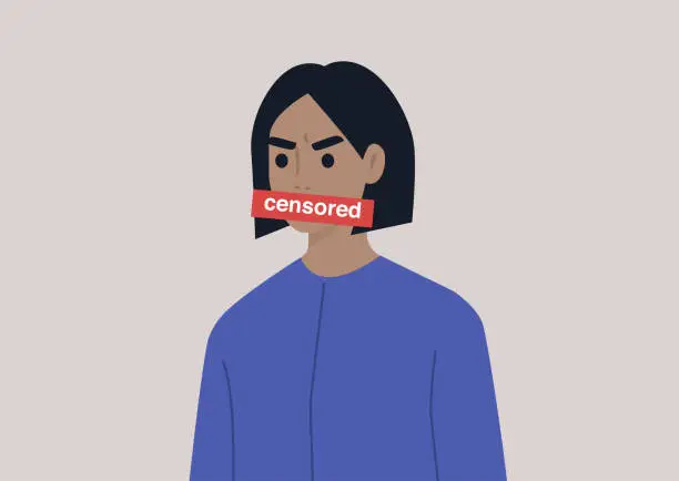 Vector illustration of Young angry female character expressing their emotions with swearwords, insulting words concept