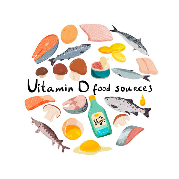 ilustrações, clipart, desenhos animados e ícones de vitamina d fontes de alimento informações de ilustração vetorial banner. - omega 3 white background medicine cod liver oil