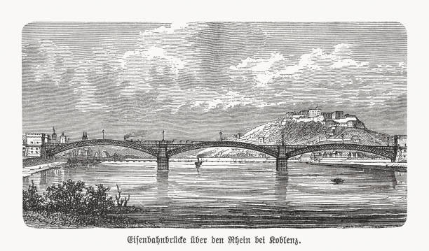 istock Old Pfaffendorf Bridge, Koblenz, Rhineland-Palatinate, Germany, wood engraving, published 1893 1289414541
