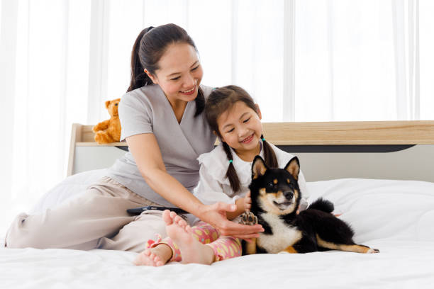 istock Mother and daughter with their dog. 1289414666