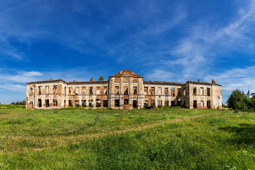 Ukraine. Izyaslav. 5 August 2020. An old and abandoned palace of landowners in the village.