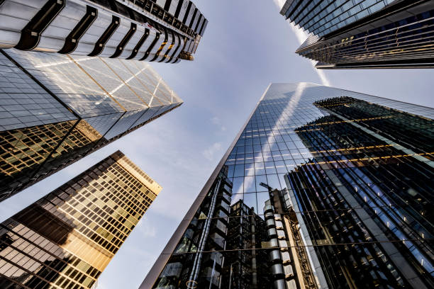 istock Low angle view of landmark modern London architecture 1289416059