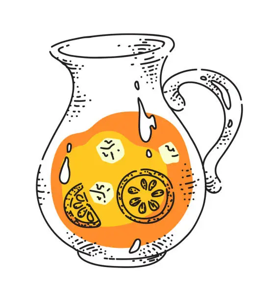 Vector illustration of Orange juice in jug isolated on white background