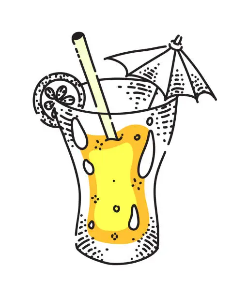 Vector illustration of Cartoon orange juice in glass isolated on white background