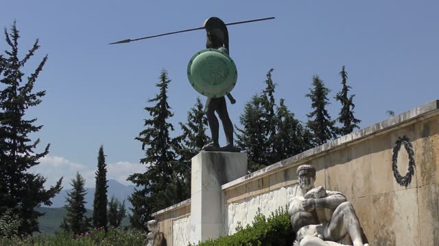 Monument to Leonid I and 300 Spartans in Thermopylae in Greece