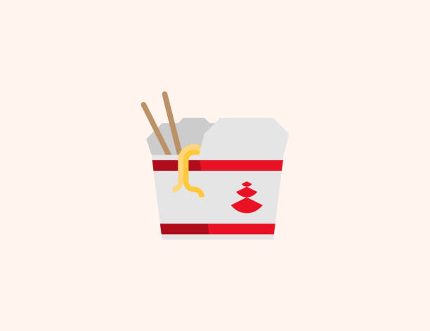 Chinese Food Box vector icon. Isolated Takeout Box with Chopsticks flat colored symbol - Vector Chinese Food Box vector icon. Isolated Takeout Box with Chopsticks flat colored symbol - Vector chinese food stock illustrations