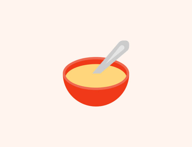 ilustrações, clipart, desenhos animados e ícones de tigela com ícone vetorial spoon. refeição quente isolada no tigela símbolo colorido plano - vetor - soup