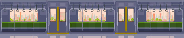 ilustrações de stock, clip art, desenhos animados e ícones de train inside_wide unoccupied  twilight - driverless train