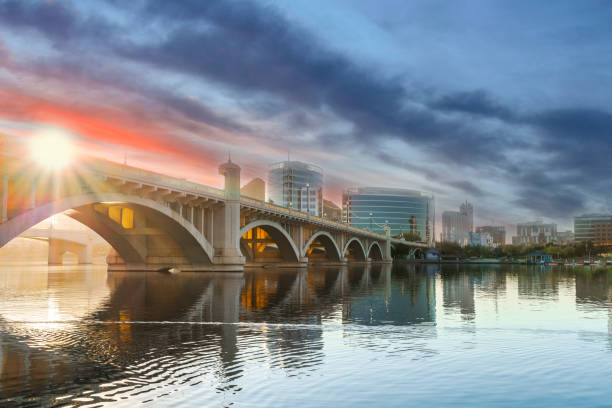 Tempe Arizona USA and the Salt River at dawn Downtown Tempe Arizona at sunrise tempe arizona stock pictures, royalty-free photos & images