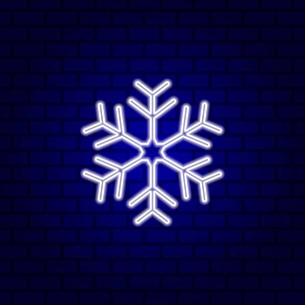 istock White snowflake neon sign. Vector illustration in neon style on the wall background. 1289430064