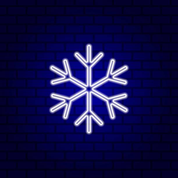 istock White snowflake neon sign. Vector illustration, neon style on the wall background. 1289430666