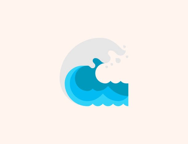 바다 파 벡터 아이콘입니다. 고립 된 큰 파도, 서핑 스포츠 플랫 컬러 기호 - 벡터 - surfing wave surf surfboard stock illustrations