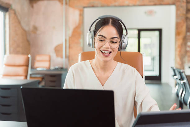 istock Businesswoman participates in video conference 1289433480