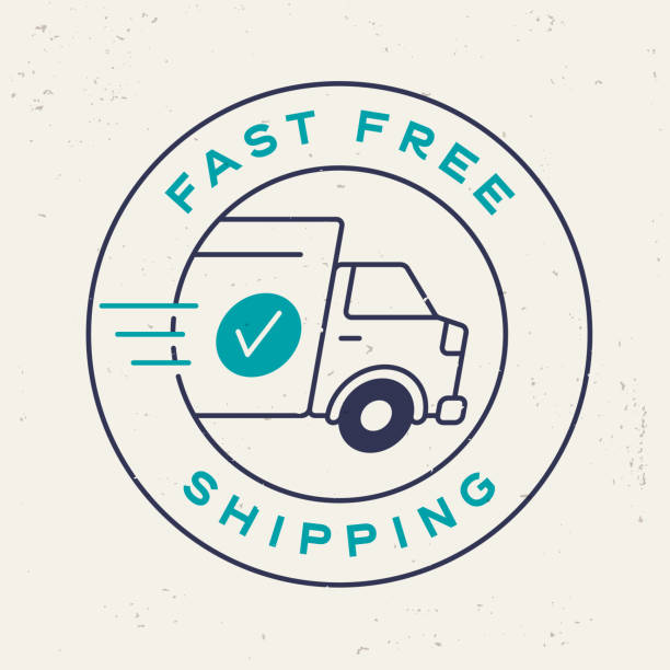 schneller kostenloser versandstempel - delivering freedom shipping truck stock-grafiken, -clipart, -cartoons und -symbole