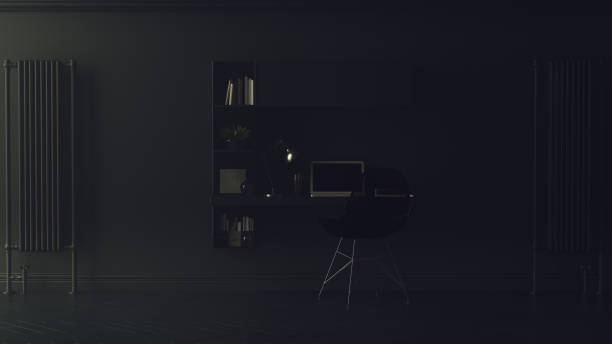 istock Dark Charcoal Grey Modern Contemporary Home Office with Small Floating Desk 1289442972