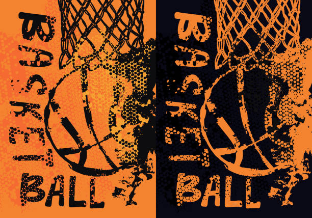 satz von vektor-designs für basketball. grunge stil, reifen mit dem ball. sport-plakat-vorlage. handzeichnung. - basketball hoop illustrations stock-grafiken, -clipart, -cartoons und -symbole