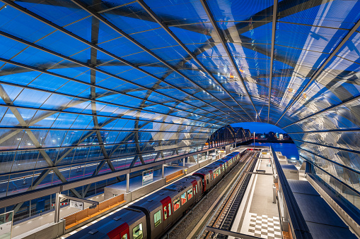 Utrecht, Netherlands - February 13, 2024: View of modern railway platforms on Utrecht Central Station.