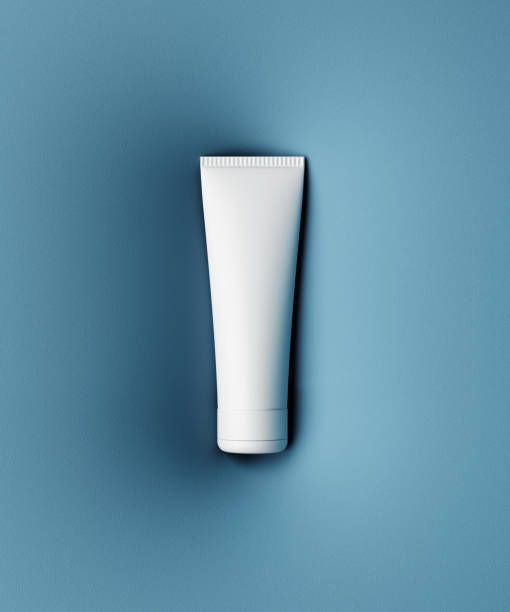 Design of natural cosmetic cream, serum, skincare blank bottle packaging. Bio organic product presentation. Abstract violet background. 3d illustration stock photo