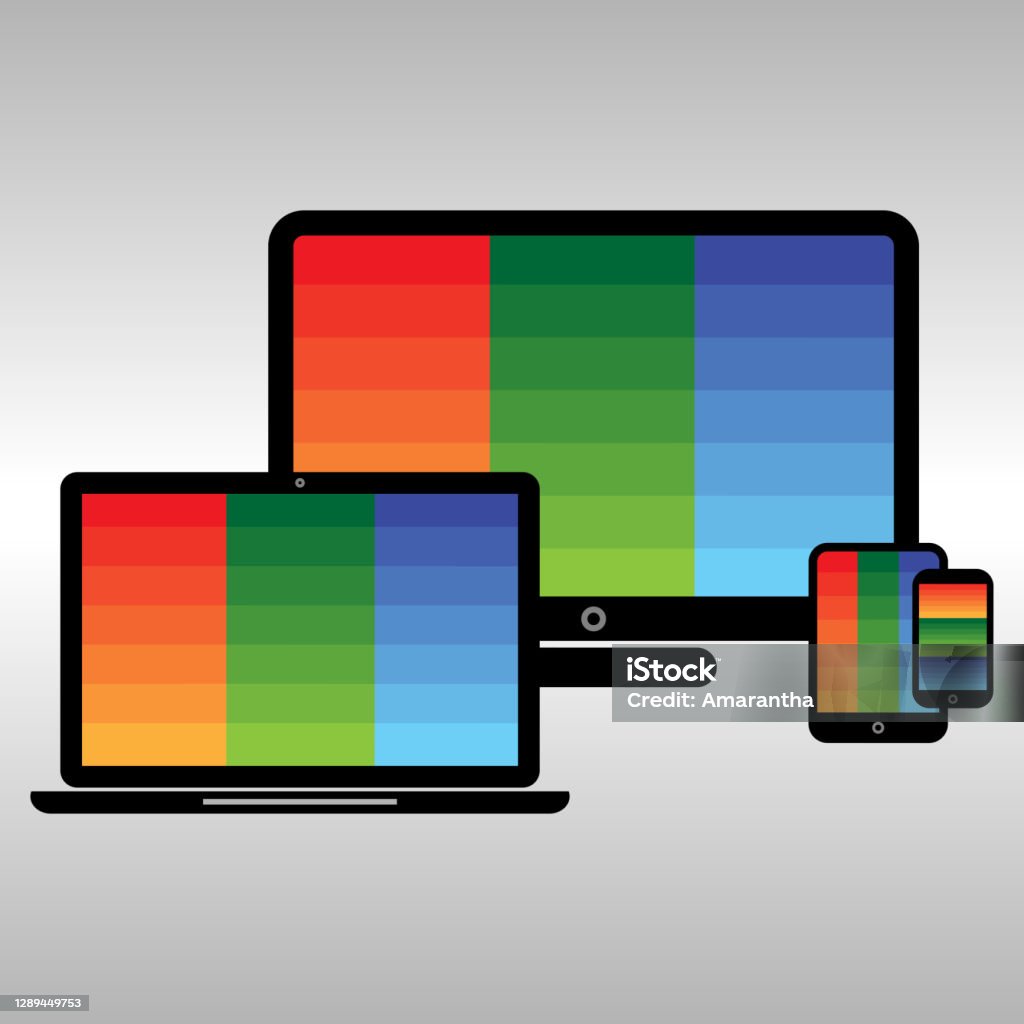 Color Display Size Responsive Colorful Web Display On Different Screen Sizes Stock ...