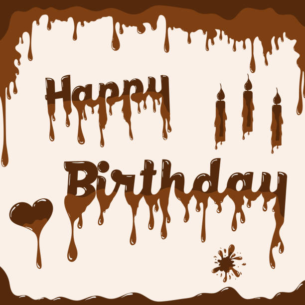 ilustraciones, imágenes clip art, dibujos animados e iconos de stock de tarjeta de cumpleaños de chocolate con efecto derretido - chocolate cocoa hot chocolate backgrounds