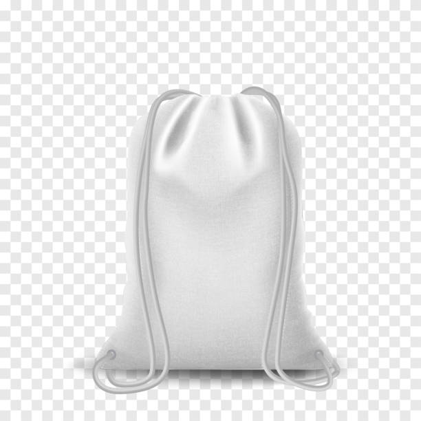 ilustrações, clipart, desenhos animados e ícones de saco de mochila mockup preto, cordão isolado no fundo branco. modelo em branco com sacos, mockup vetorial realista. - sack bag textile rope