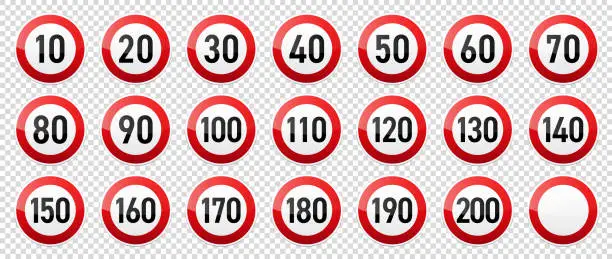 Vector illustration of Road signs collection. Traffic control sign. Speed limit. Vector illustration
