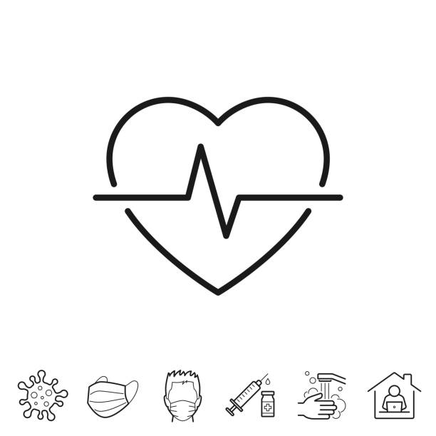 stockillustraties, clipart, cartoons en iconen met hartslag - hartslag. pictogram regel - bewerkbare lijn - defibrillator