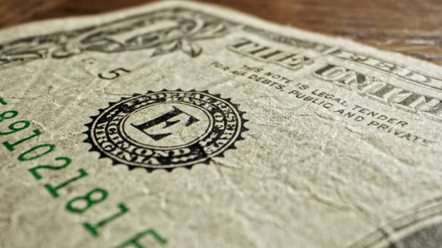 Close-Up Macro Dolly Shot of a 2009 US American One Dollar Bill