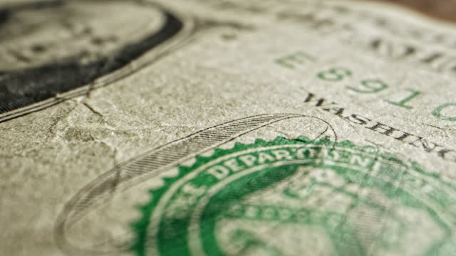 Close-Up Macro Dolly Shot of a 2009 US American One Dollar Bill
