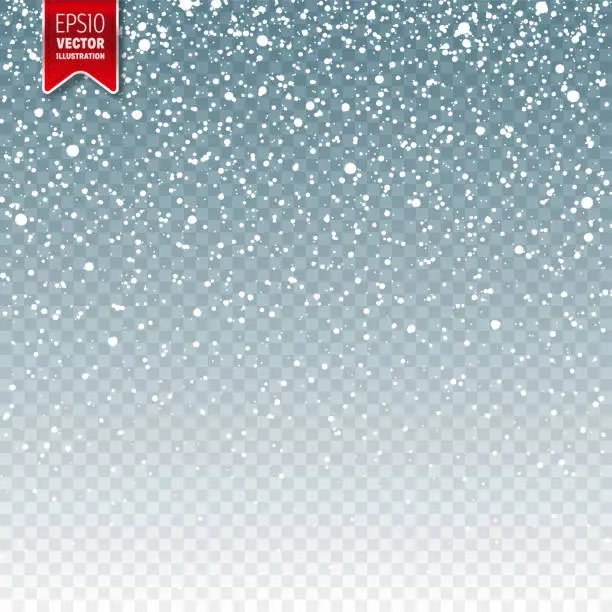 Vector illustration of Snow with snowflakes. Winter blue background for Christmas or New Year holidays. Falling snow effect. Frost storm, snowfall, ice