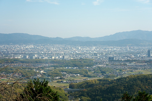 Kyoto,Japan-November 15, 2020: Perspective view of Kyoto City from Yoshimine mountain