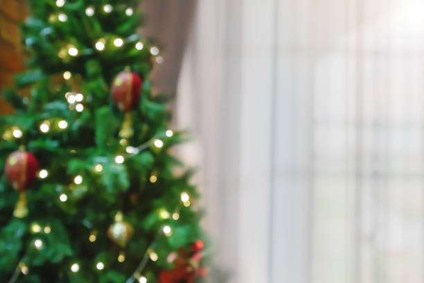 istock Abstract blurred christmas tree with bokeh light in living room background 1289468047