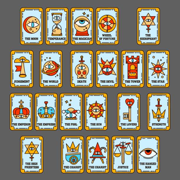 pełna konstrukcja talii dla kart tarota.  starszy arcana tarot. wróżka na kartach tarota. - tarot stock illustrations