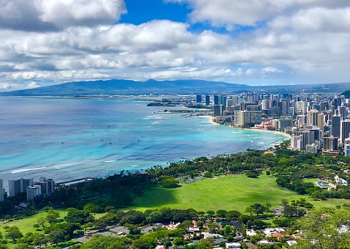 The Panorama of Waikiki Beach, Oahu Island, Hawaii, USA