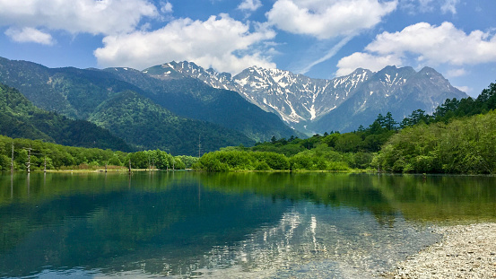 Takayama, Japan- June 24, 2017: Kamikochi is a popular resort in the Northern Japan Alps of Nagano Prefecture, offering some of Japan's most spectacular mountain scenery. It is as beautiful as the European Alps.