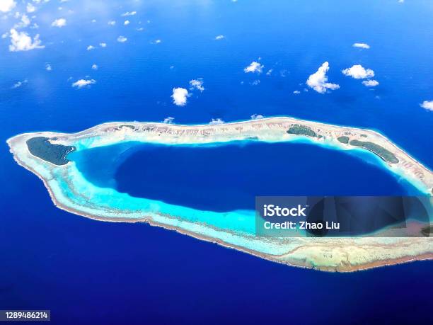 The Amazing Aerial View Of Atolls And Lagoons Over South Pacific Ocean Stock Photo - Download Image Now