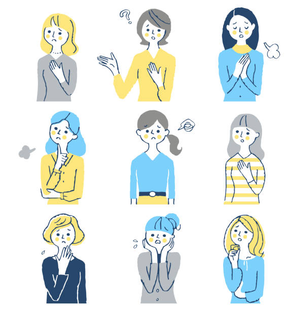 곤경에 처한 9명의 청녀 세트 - mature adult white background asian ethnicity businesswoman stock illustrations