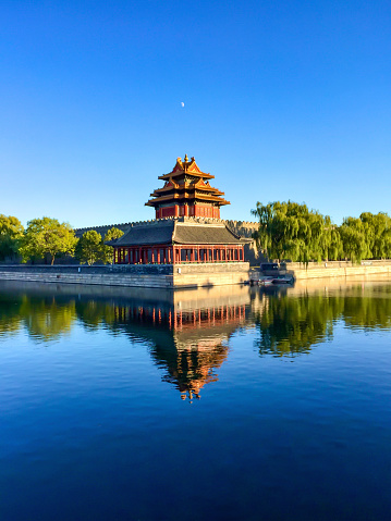 In an bright afternoon close to the dusk, the turret of the Imperial Plalace-the Forbidden City in Beijing looks very beautiful.