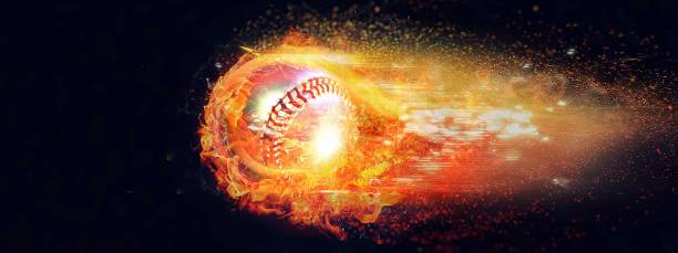 istock 3D illustration of a burning flame baseball ball 1289488882