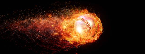 istock 3D illustration of a burning flame baseball ball 1289488883