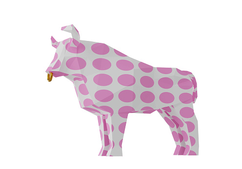 Figurine of a simplified polygonal Bull with pink spots, a symbol of the new year 2021, 3d render