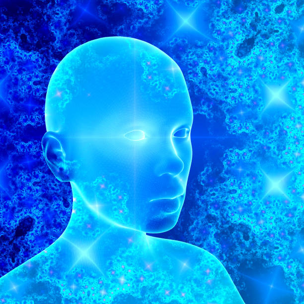 istock concept of soul or consciousness, knowing yourself, overmind, colored human model, 3d render 1289494265