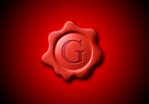 Red wax seal with letter G.