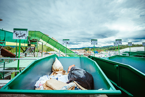 Large garbage containers on a garbage recycling center.